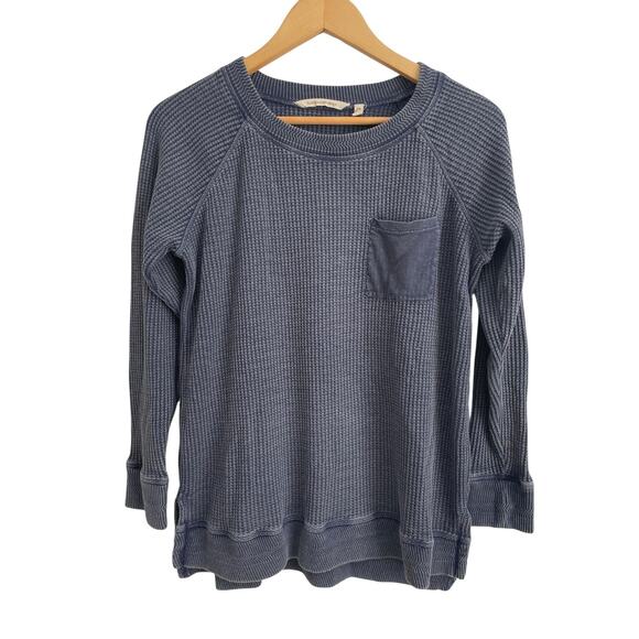Soft Surroundings Tunic Top Thermal Waffle Knit Long Sleeve Pocket Blue Sz M - Picture 1 of 10